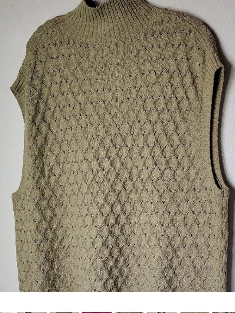 Free People Olive Green Turtleneck Cable Knit Sleeveless Sweater Size M